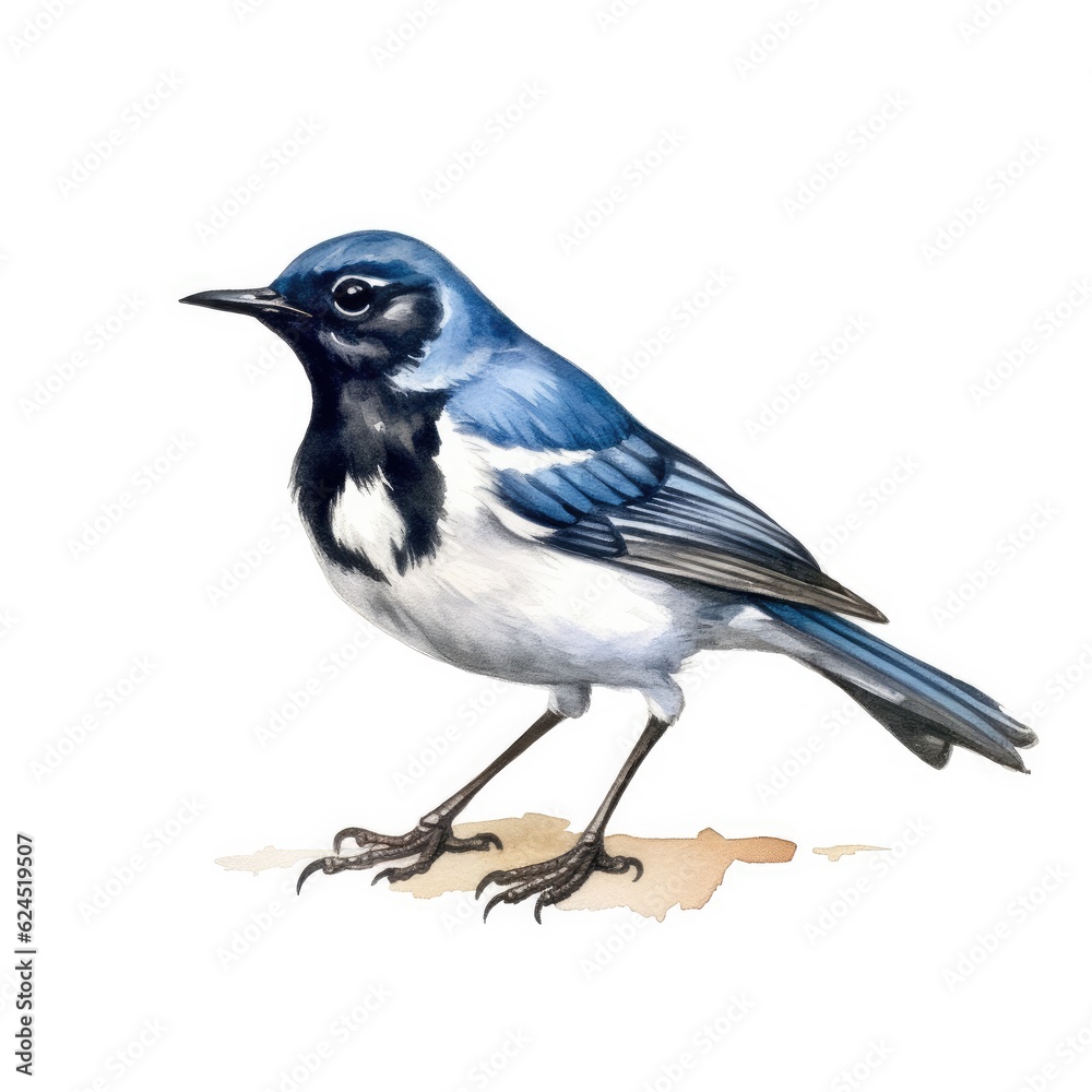 Obraz premium Black-throated blue warbler bird isolated on white. Generative A