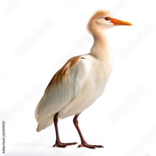 Cattle egret bird isolated on white. Generative AI