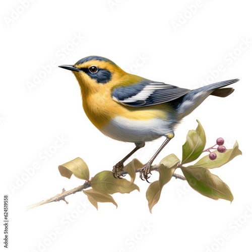 Crescent-chested warbler bird isolated on white. Generative AI photo