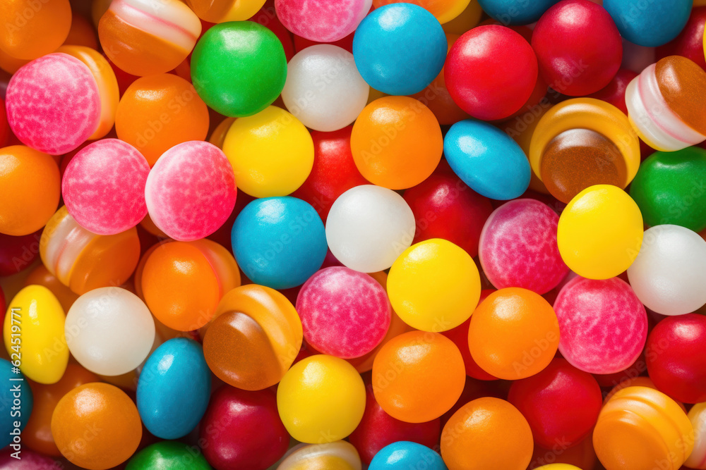 Photo of bright colored candy, shot top down. AI generated Photo of bright colored candy, shot top down. AI generated