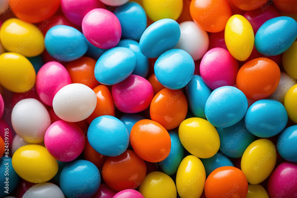 Photo of bright colored candy, shot top down. AI generated Photo of bright colored candy, shot top down. AI generated