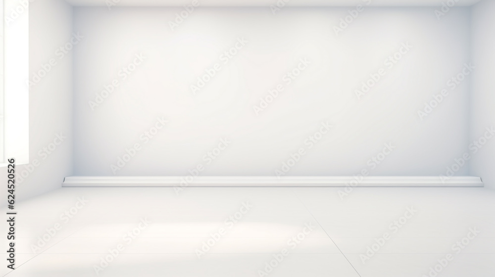 empty white room with white wall and sunlight falling from the window. Generative Ai. 