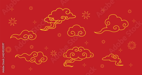 Chinese new year auspicious clouds vector symbols set. Line symbols, decorative elements for chinese new year of festival in Asia. Oriental traditional clouds pattern.