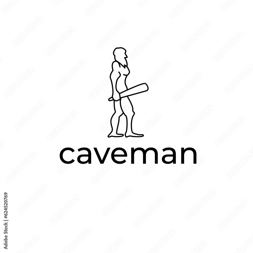 caveman simple line art vector illustration