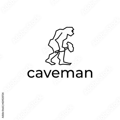 caveman simple line art vector illustration