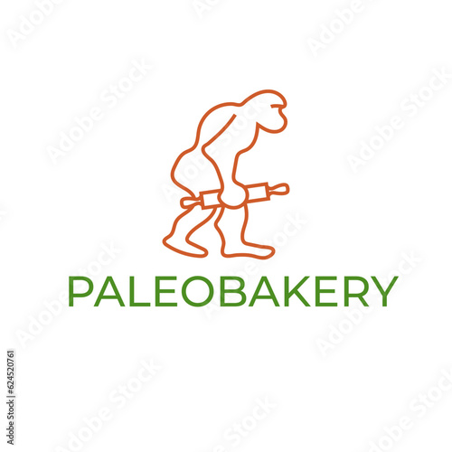 caveman with rolling pin simple line art vector illustration