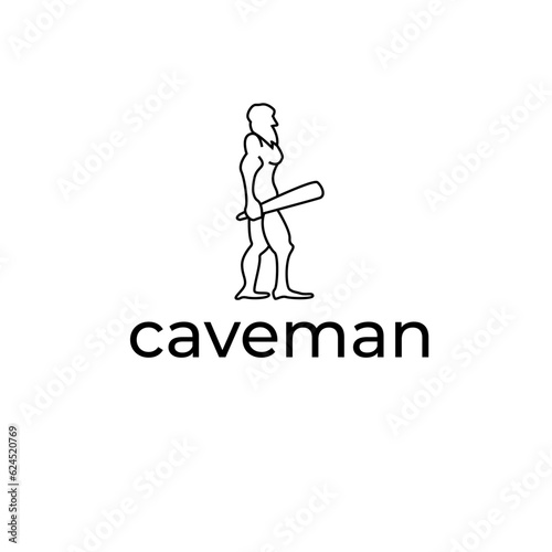 caveman simple line art vector illustration