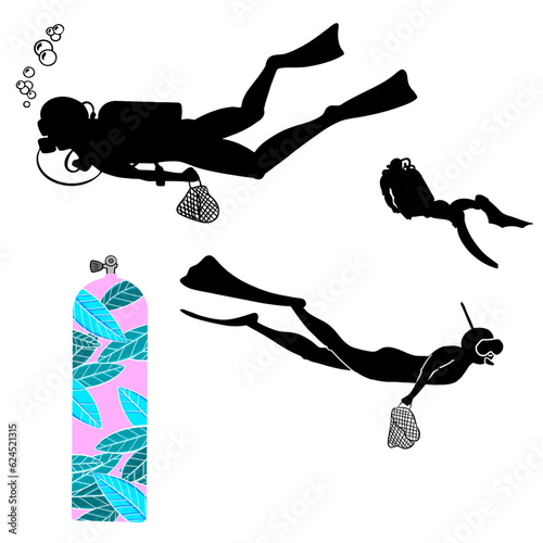 silhouette of a person, diver, diving vector image