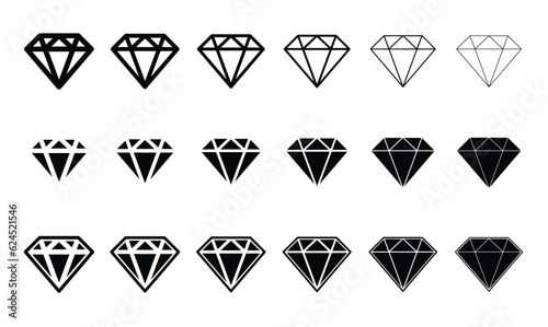 Minimalistic diamonds types vector icon set. Precious stones and adamant concept icon design. photo