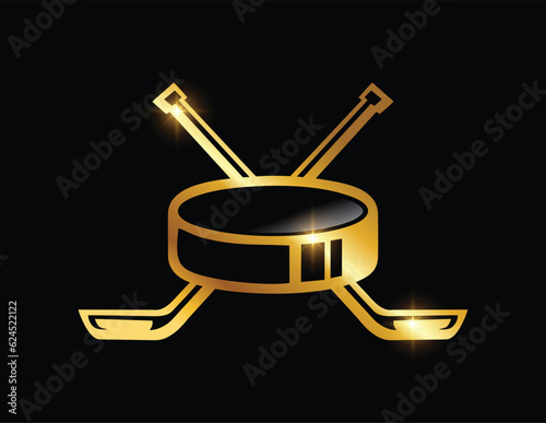 A vector Illustration of Golden Hockey Logo Vector Illustration in black background with gold shine effect
