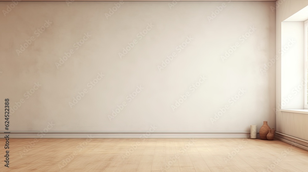 Empty room, modern interior design, wall. Web banner with copy space. Generative AI