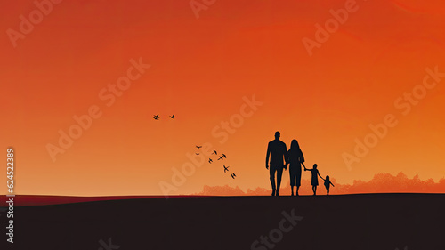 Family silhouette. Web banner with copy space. Generative AI