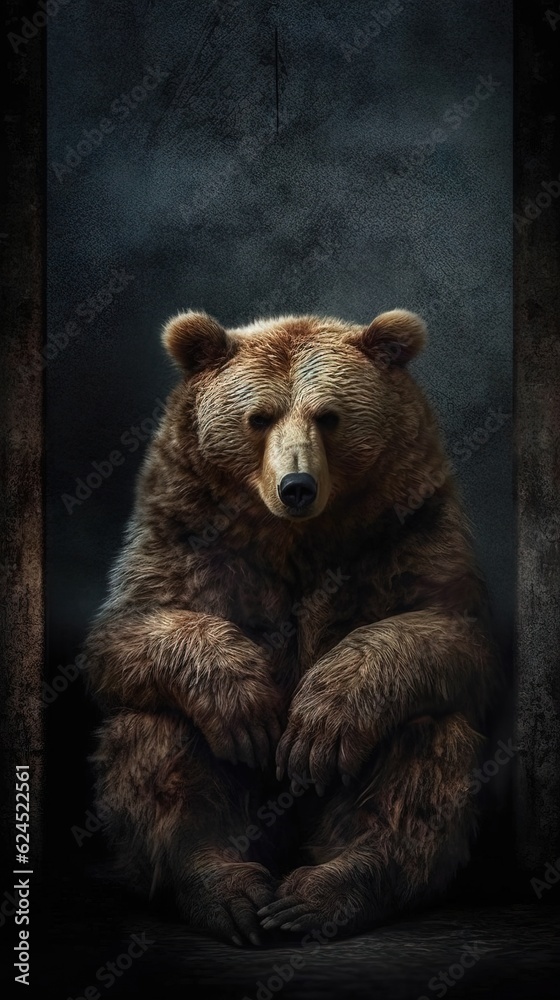 Vintage Bear on Dark Background AI Generated