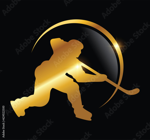 A vector Illustration of Golden Hockey Logo Vector Illustration in black background with gold shine effect