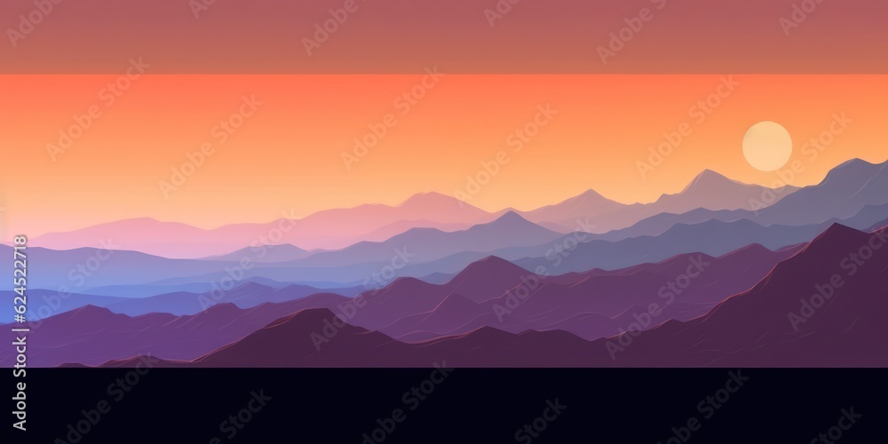 Colorful Abstract Landscape with Mountains and Evening Sky AI Generated