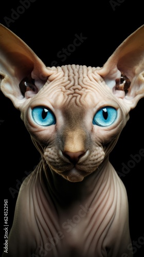 Cute Sphynx Cat with Blue Eyes in Dark Beige and Sky Blue AI Generated