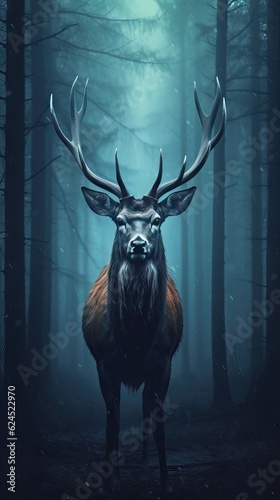 Vintage Style Deer on Dark Background AI Generated
