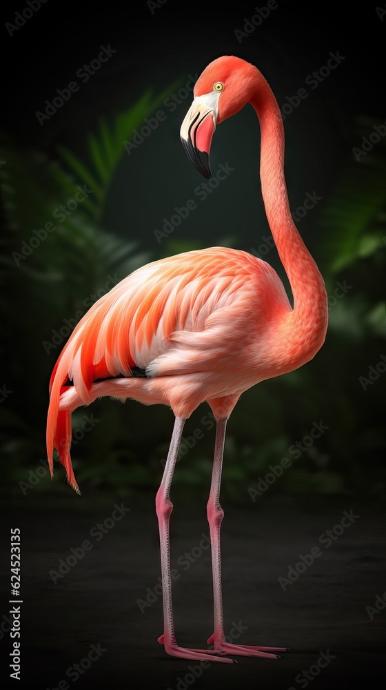 Realistic Flamingo on Dark Background AI Generated