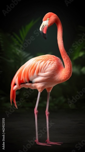 Realistic Flamingo on Dark Background AI Generated © Alex