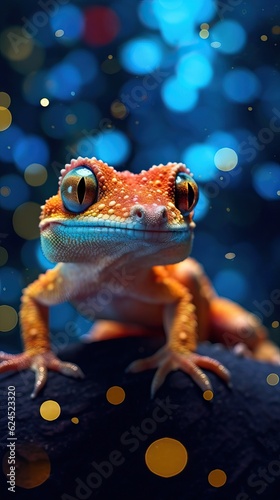Gecko on Dark Background with Bokeh Effect AI Generated