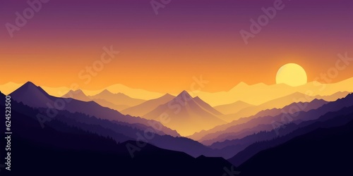 Golden Yellow and Deep Purple Minimalist Mountain Landscape Wallpaper AI Generated