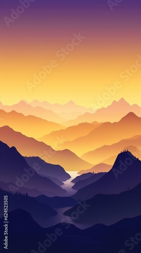 Golden Yellow and Deep Purple Minimalist Mountain Landscape Wallpaper AI Generated