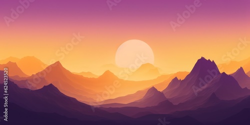 Golden Yellow and Deep Purple Minimalist Mountain Landscape Wallpaper AI Generated © Alex