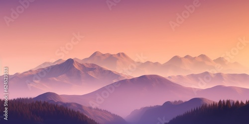Peachy Orange and Lavender Minimalist Mountain Landscape Wallpaper AI Generated