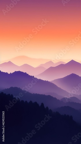 Warm Orange and Deep Purple Minimalist Mountain Landscape Wallpaper AI Generated
