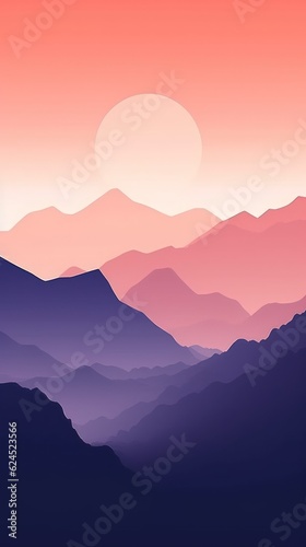 Warm Coral and Lavender Minimalist Mountain Landscape Wallpaper AI Generated © Alex