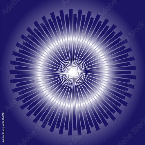 Abstract vector pattern in the form of geometric shapes arranged in a circle on a blue gradient background