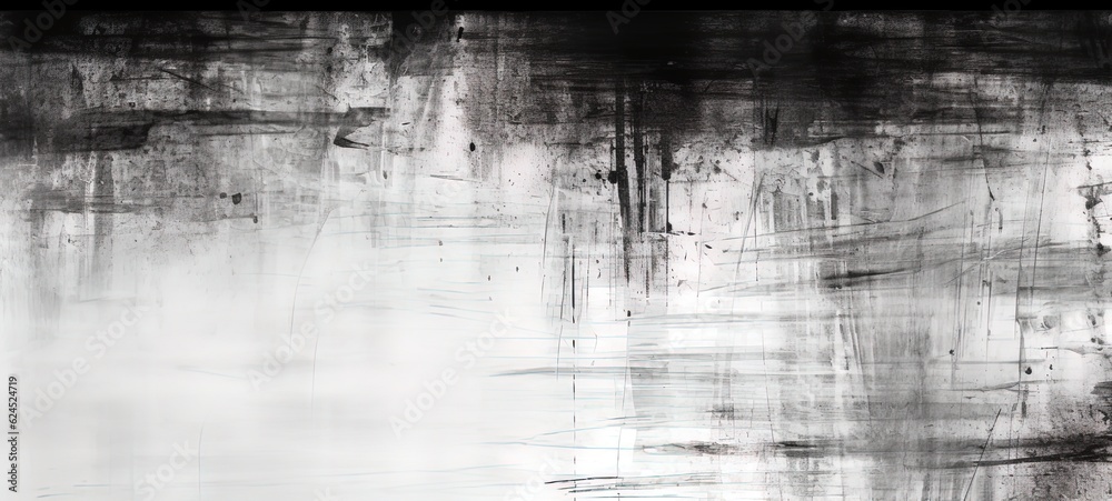 Texture background. Distressed grungy, black, grey, white colors. Splatter, rough paint. Dirty, grunge, glitch pattern. Aged, dark, metal effect. Generative AI.