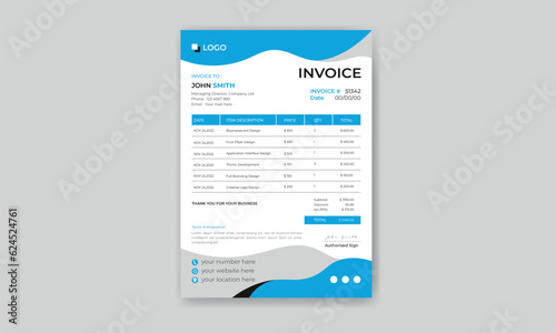Creative invoice template vector. business bill payment agreement design template.