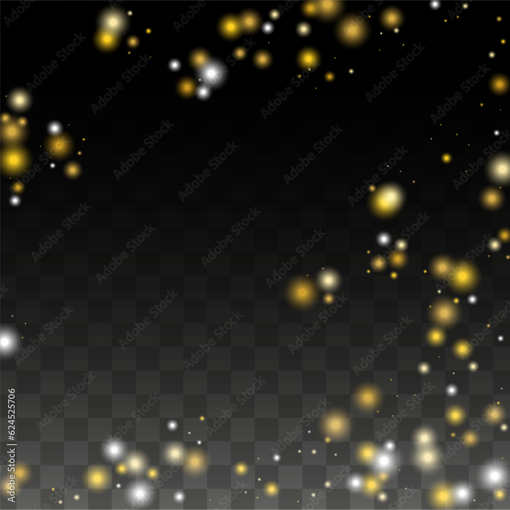 Obraz premium Gold Glitter Vector Texture on a Black. Golden Glow Pattern. Golden Christmas and New Year Snow. Golden Explosion of Confetti. Star Dust. Abstract Flicker Background with a Party Lights Design.