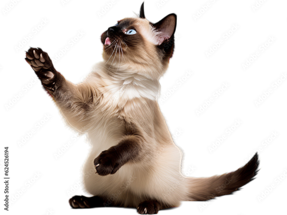 Obraz premium Playful Siamese Cat - Transparent Background