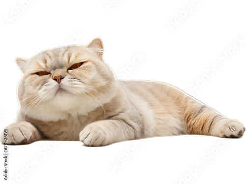 Relaxed Scottish Fold Cat Lounging in a Sunbeam - Transparent Background
