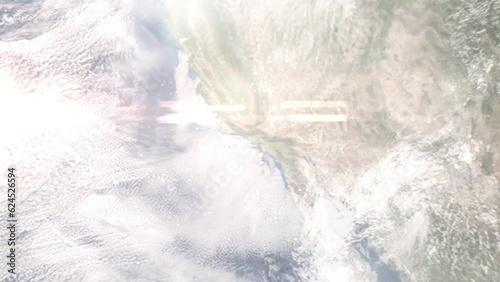 Zoom in from space and focus on Camarillo, California, USA. 3D Animation. Background for travel intro. Elements of this image furnished by NASA photo