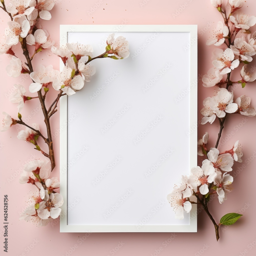 Mockup frame, Flowery Wallpaper Complemented by a Delicate Pastel Mockup Frame. Generative AI Mockup frame, Flowery Wallpaper Complemented by a Delicate Pastel Mockup Frame. Generative AI