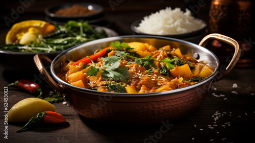 A bowl of hearty and fragrant vegetable curry, packed with spices and served with steamed rice