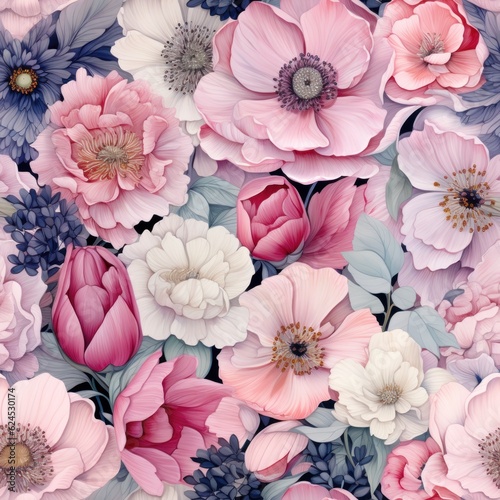 Pretty Soft Flowers in Steampunk Watercolor Style AI Generated