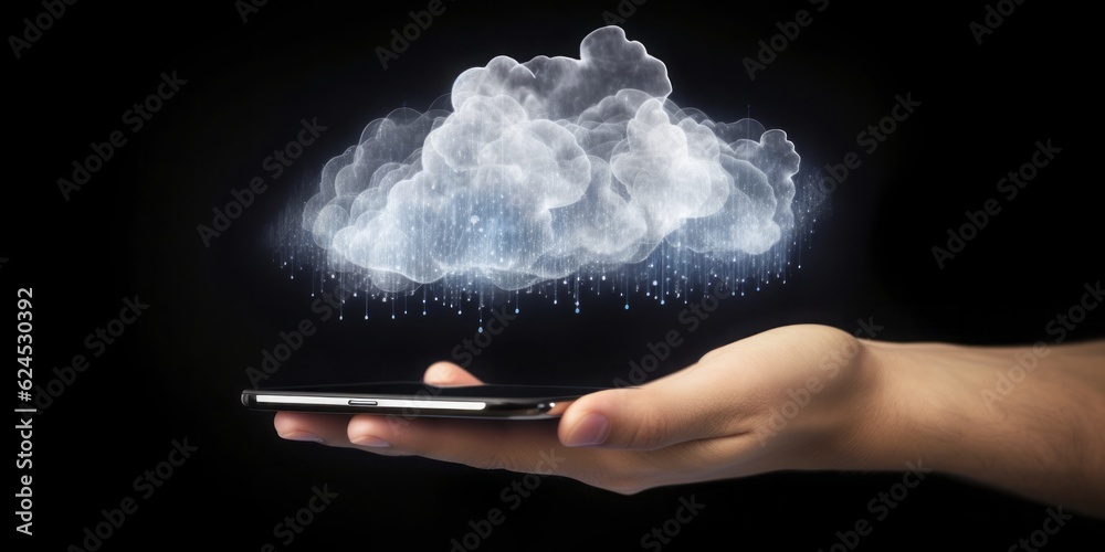 hand holding mobile with cloud symbol, Cloud Symbol Hovering Over a Mobile Phone in Luminous Sfumato, Showcasing Technological Marvels and Exacting Precision in Cloudcore Style hand holding mobile with cloud symbol, Cloud Symbol Hovering Over a Mobile Phone in Luminous Sfumato, Showcasing Technological Marvels and Exacting Precision in Cloudcore Style