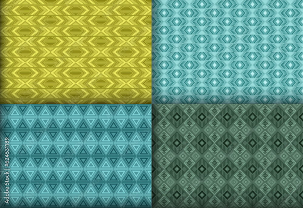 Primitive geometrical argyle seamless pattern bundle. British tracery ethnic patterns. Argyle zig zag geometric vector repeating backdrop collection. Monochrome background templates.