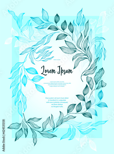 Bay leaves frame vector greeting card template. Rustic card design with laure...