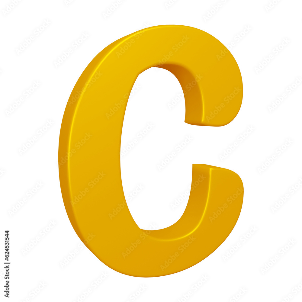 3D golden alphabet letter c for education and text concept 3D golden alphabet letter c for education and text concept