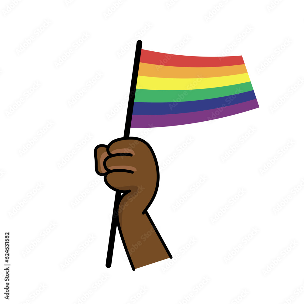 Fototapeta premium Rainbow flag. Brown dark skin hand holding lgbt flag. Pride month. Diversity.
