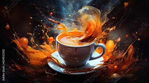 Hot coffee cup artistic paintbrush background
