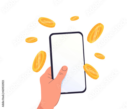 Digital Saving Money Online and blank space on phone. Hand drawn style vector design illustrations