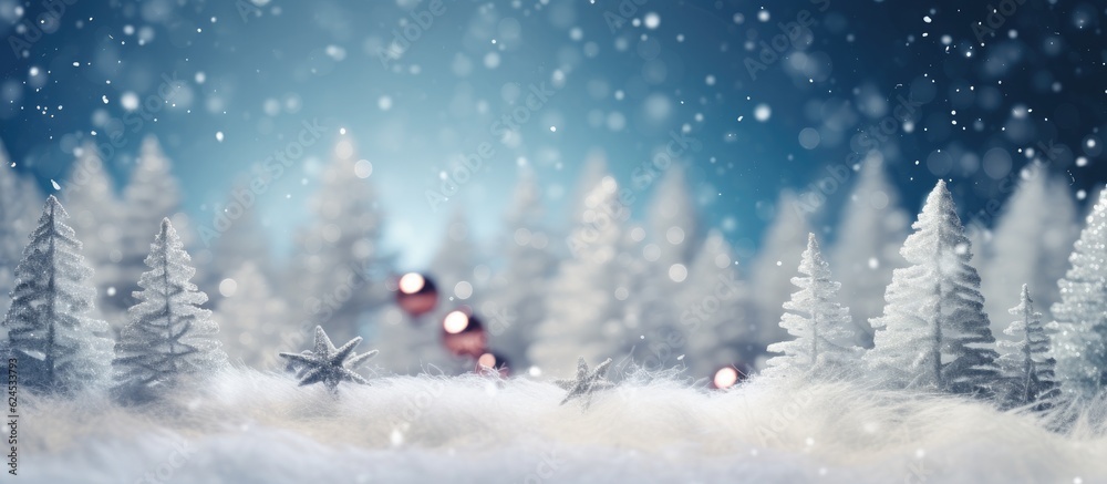 Fototapeta premium Christmas winter panorama banner with snow.