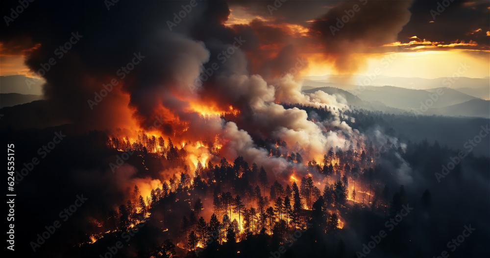 Mégafeu - Incendie de forêt - Grand feu hors normes ravageant des surfaces boisés avec des flammes géantes - Réchauffement climatique et désastre écologique - vu depuis le ciel Mégafeu - Incendie de forêt - Grand feu hors normes ravageant des surfaces boisés avec des flammes géantes - Réchauffement climatique et désastre écologique - vu depuis le ciel