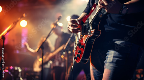  detail of Guitarists on stage for background holding guitar and playing